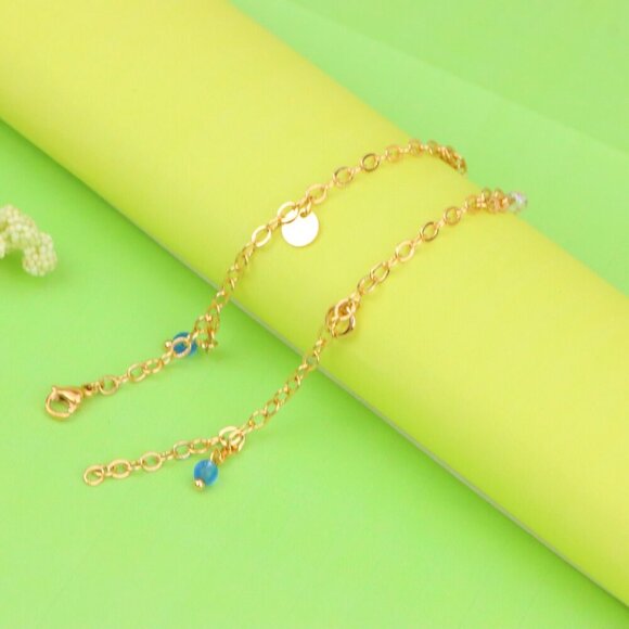 "Elegant Rose Gold Anklet with Blue Beads and Pearl Charms, XPAL1180 - Picture 7 of 12